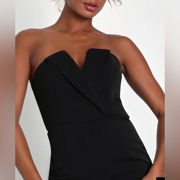 Lulus Striking Attitude Black Strapless Surplice Black Sz L #23 - Picture 3 of 6